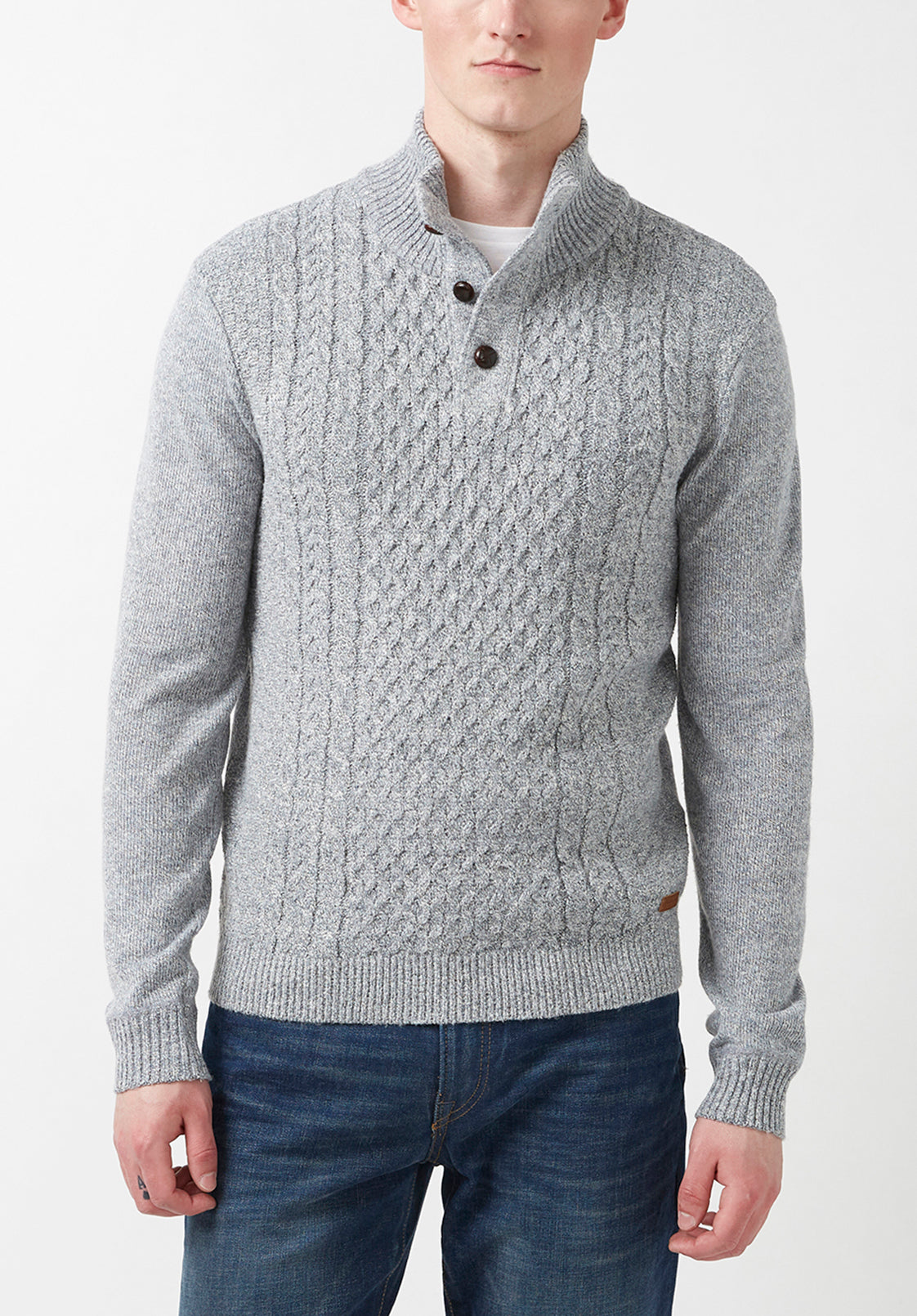 KAPPAHL Redwood Sweater Men's sweater Monck neck 1/4 Button Size L Gray  Knit !!