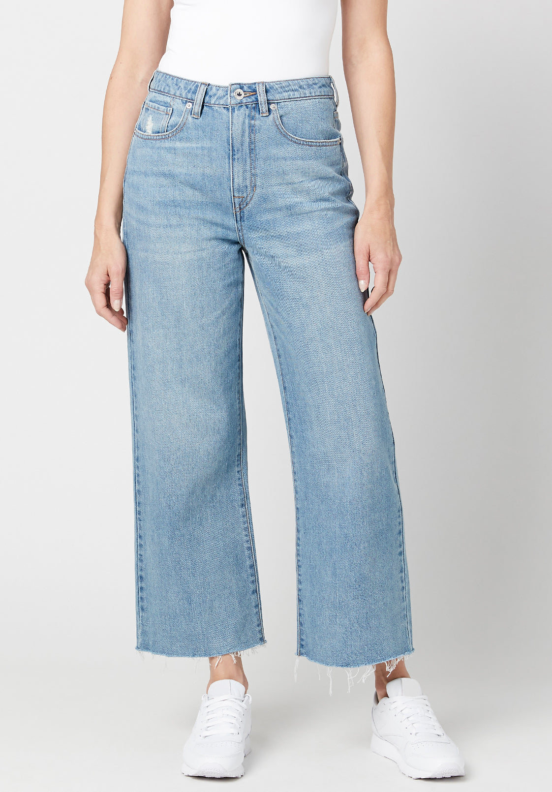 Wide Leg Addisson Women's Cropped Jeans in Antique Whiskered Light Blue -  BL15859