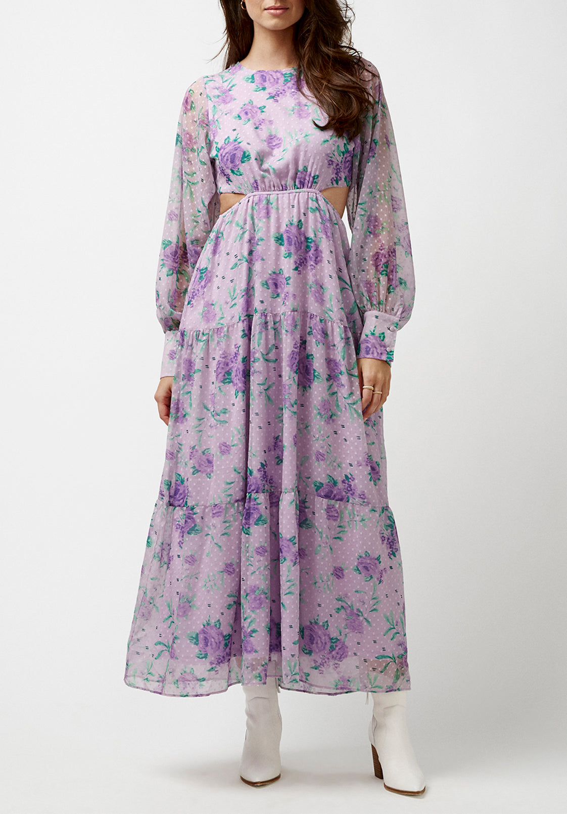 Marceline Women's Cut Out & Tiered Dress in Purple Floral - WD0531P
