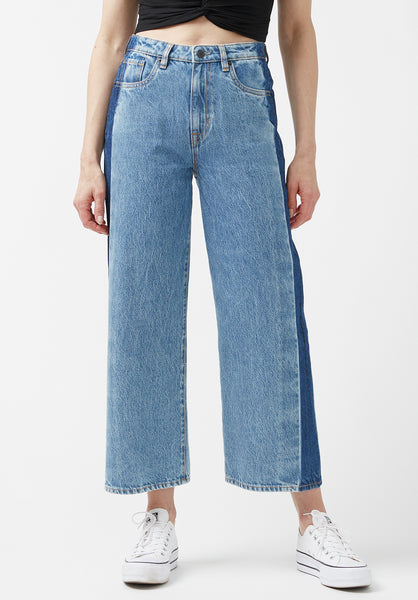 High Rise Wide Leg Addisson Women’s Cropped Jeans in Shadow Wash Blue -  BL15896