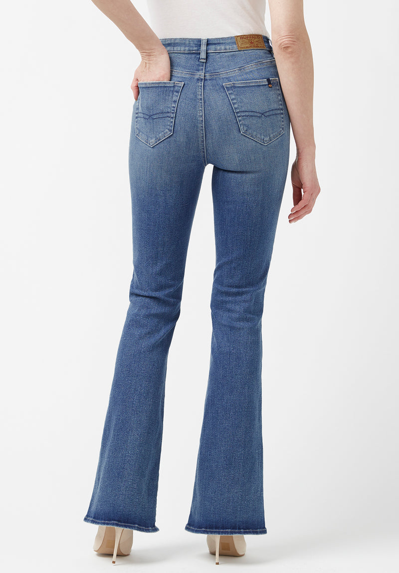 Dark Washed Stretchy Bootcut Jeans, Solid Color Whiskering Flare Leg Denim  Pants, Women's Denim Jeans & Clothing