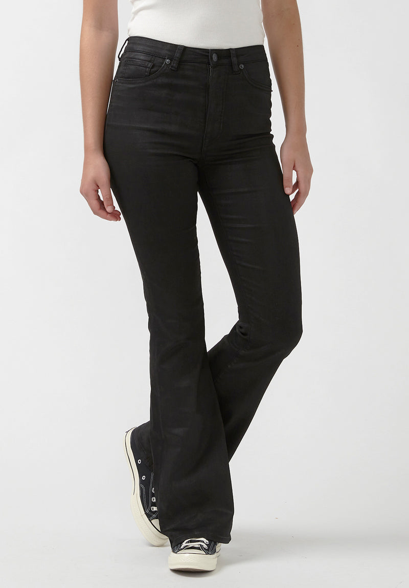 Black V Cut Leather Pants - sosorella