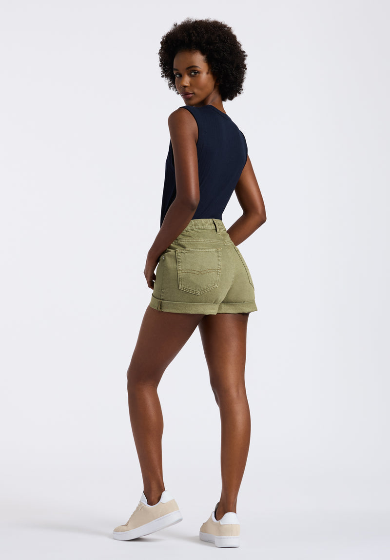 Shorts Taille Haute pour Femme Goldie en Vert Olive - BL15963