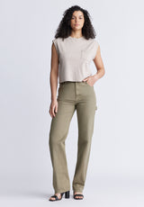 Pantalon droit et large pour femme à taille très haute Jane, vert olive - BL15966