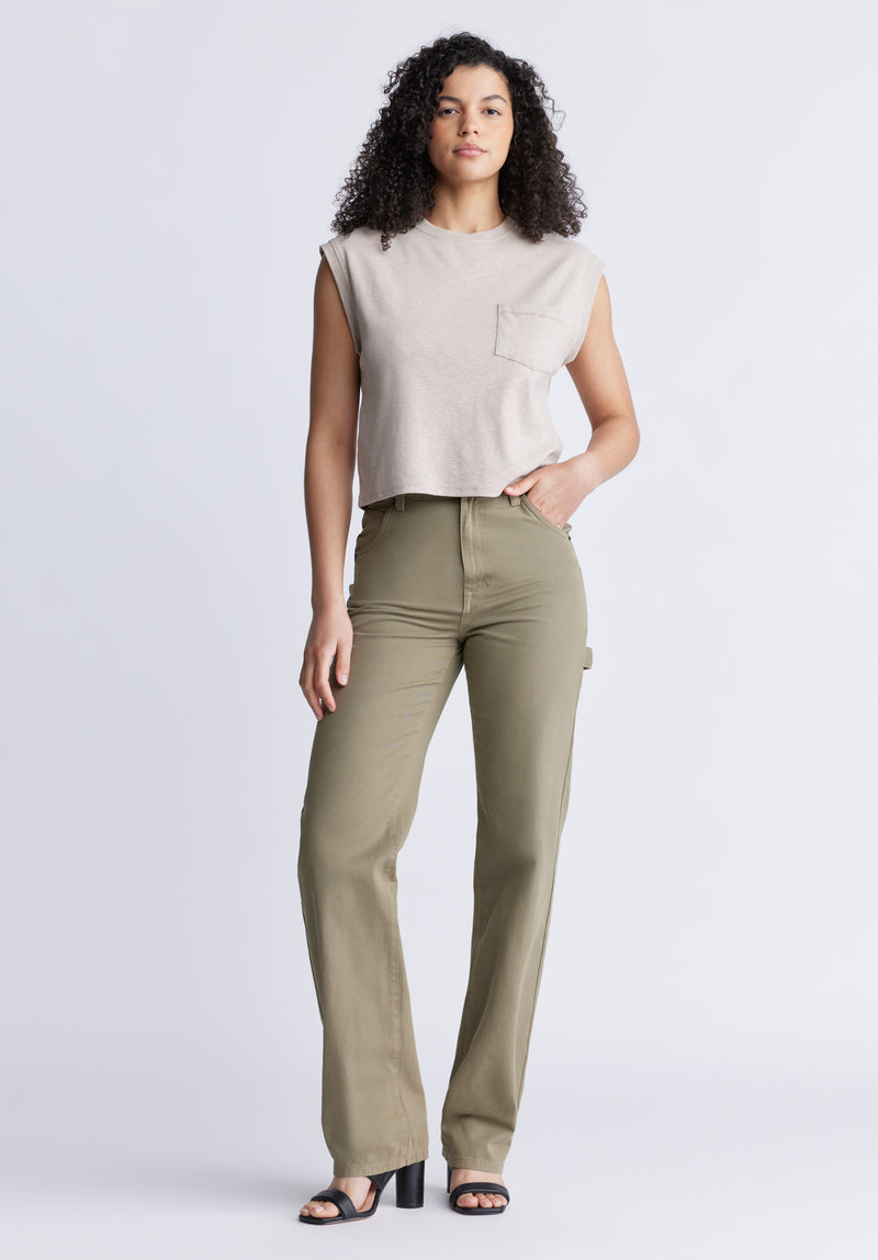 Super High-Rise Loose Straight Jane Women's Pants, Olive Green - BL15966