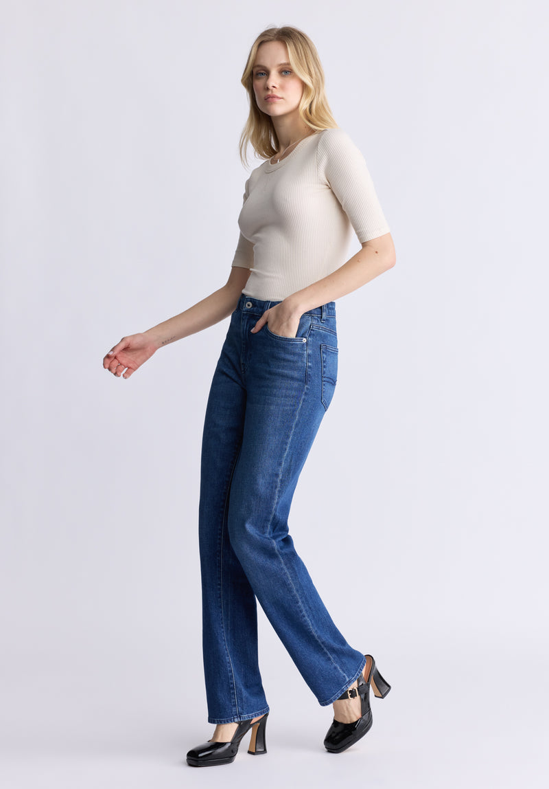 Mid Rise Straight Mary Women's Jeans, Contrasting Indigo  - BL15988