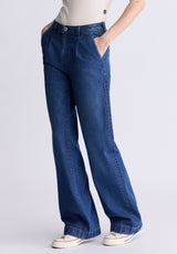 Buffalo David Bitton High Rise Wide Leg Addie Women's Jeans, Contrasting Indigo  - BL16002 Color INDIGO