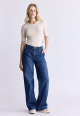 Buffalo David Bitton High Rise Wide Leg Addie Women's Jeans, Contrasting Indigo  - BL16002 Color INDIGO