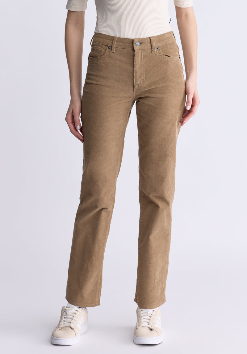 Buffalo David Bitton Mid Rise Straight Mary Women's Pants, Washed and Rinsed Beige - BL16007 Color DARK BEIGE