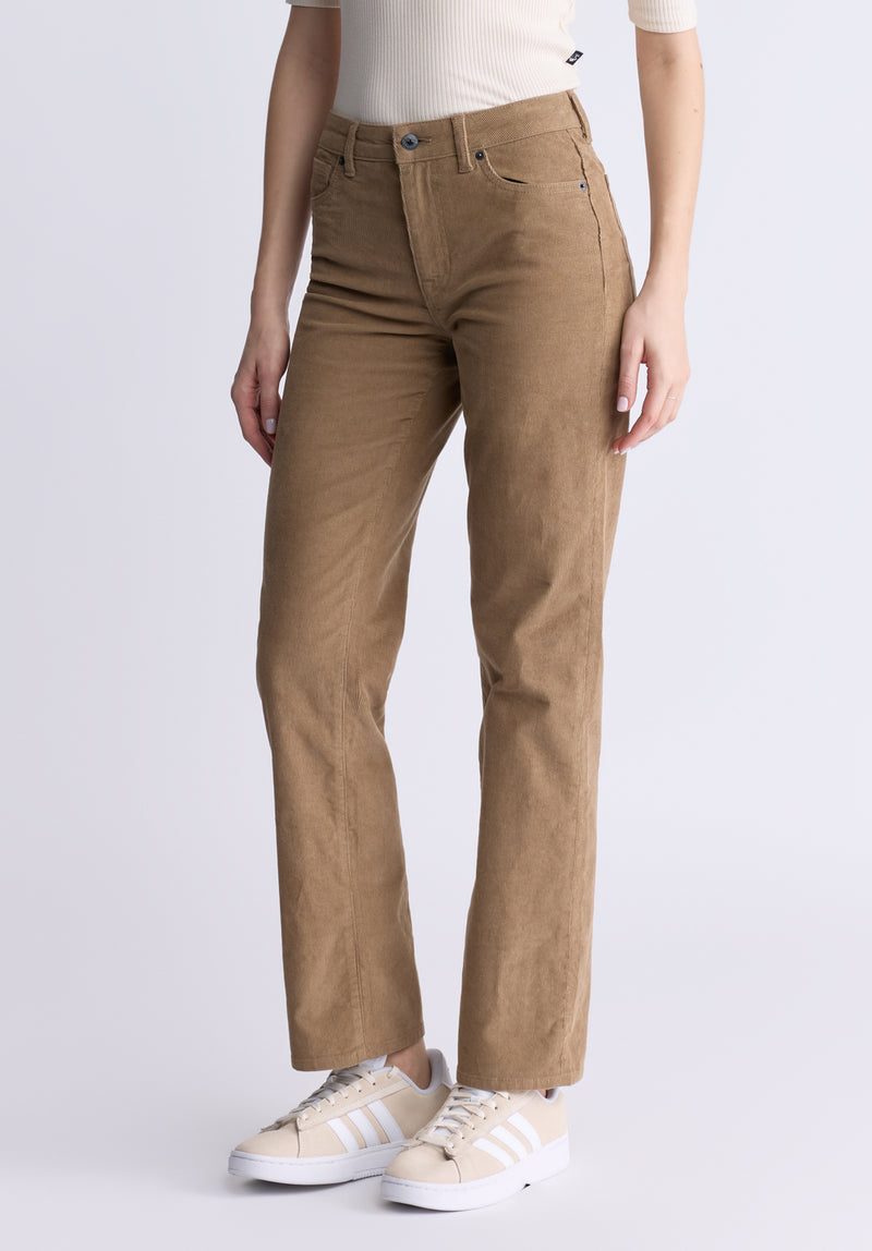 Buffalo David Bitton Mid Rise Straight Mary Women's Pants, Washed and Rinsed Beige - BL16007 Color DARK BEIGE