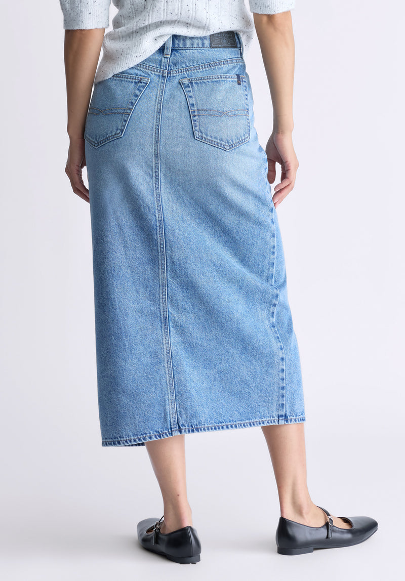 Buffalo David Bitton High Rise Samantha Women's Denim Skirt, Sanded Medium Indigo - BL16008 Color INDIGO