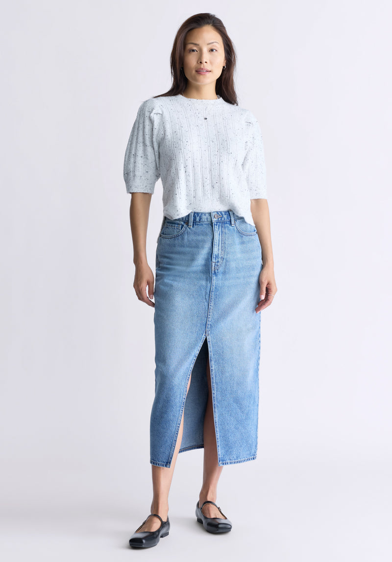 Buffalo David Bitton High Rise Samantha Women's Denim Skirt, Sanded Medium Indigo - BL16008 Color INDIGO