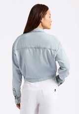 Serena Women's Long-Sleeve Cropped Denim Shirt, Bleached Down Blue - BL16021