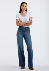 High Rise Wide Leg Addie Women's Jeans, Authentic Worn Indigo - BL16064