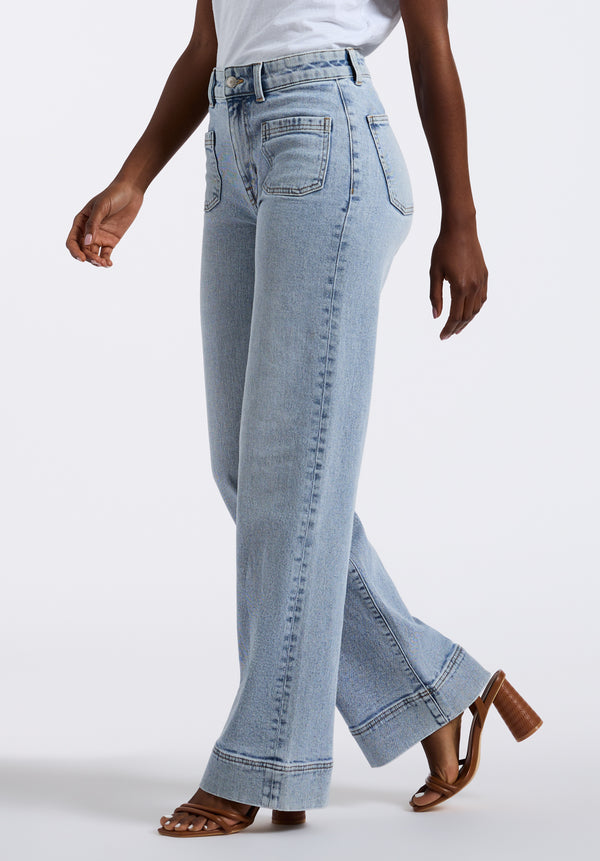 High Rise Wide Leg Addie Women's Jeans, Bleached Blue - BL16065