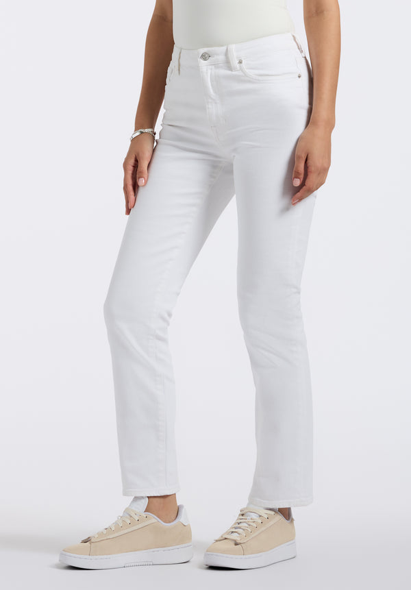 Pantalon droit taille haute Jayden pour femme, Blanc - BL16085