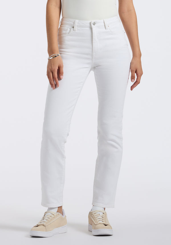 Pantalon droit taille haute Jayden pour femme, Blanc - BL16085