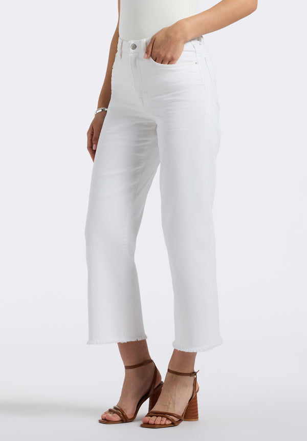 Pantalon large court taille haute Addison pour femme, Blanc - BL16087