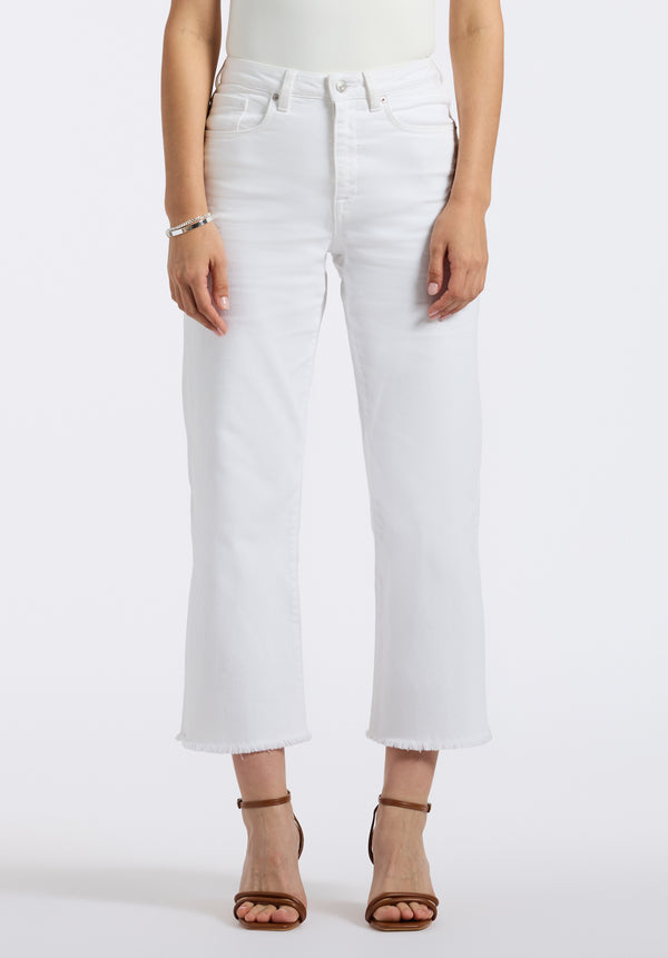 Pantalon large court taille haute Addison pour femme, Blanc - BL16087