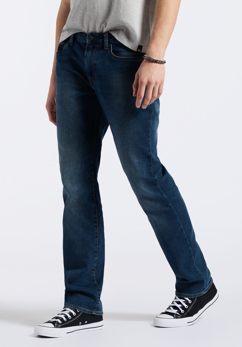 Straight Six Men's Freedom Flex Jeans in Dark Sanded Blue - BM22946