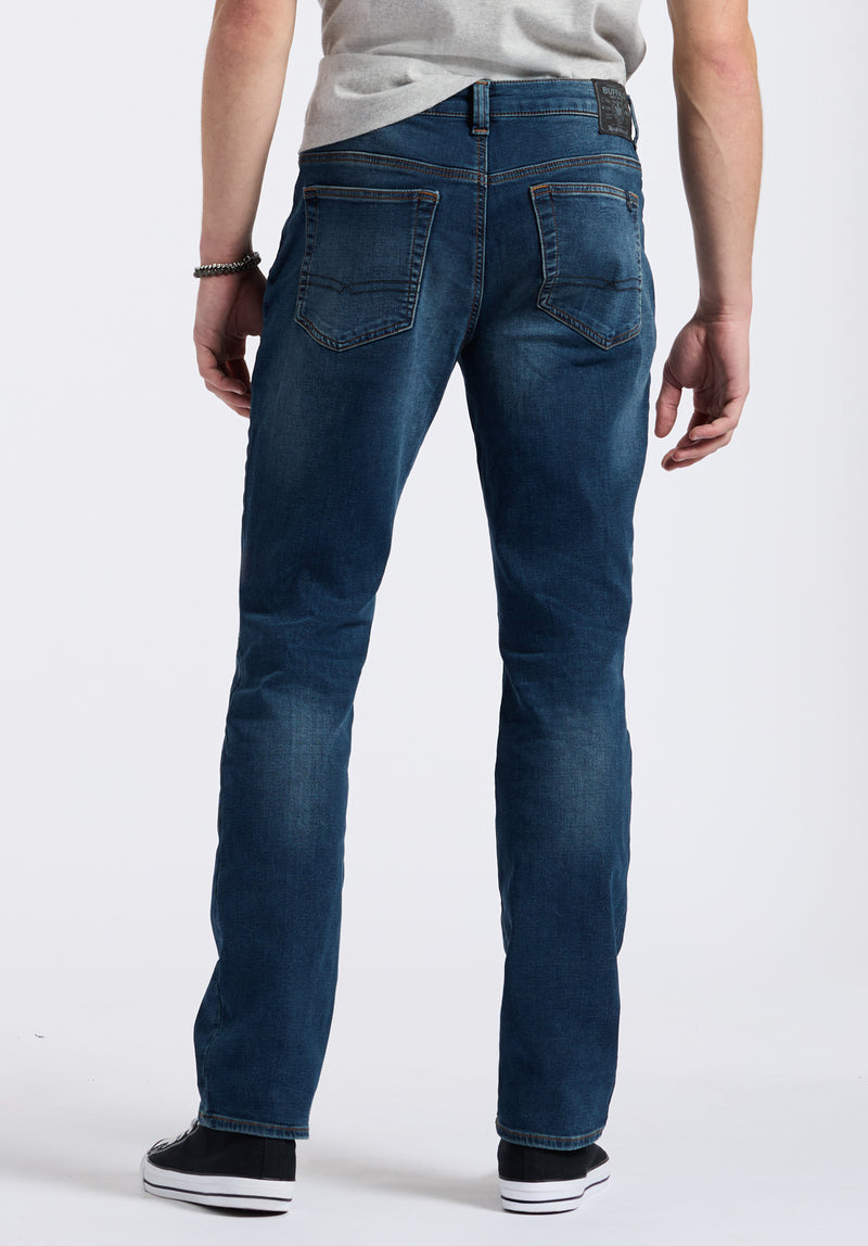 Straight Six Men's Freedom Flex Jeans in Dark Sanded Blue - BM22946