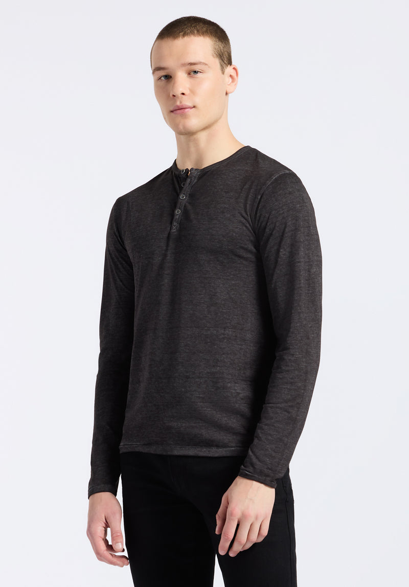 Kaduk Men's Long-Sleeve Henley Top in Black - BM24041