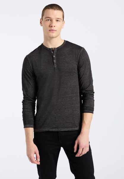 Kaduk Men's Long-Sleeve Henley Top in Black - BM24041