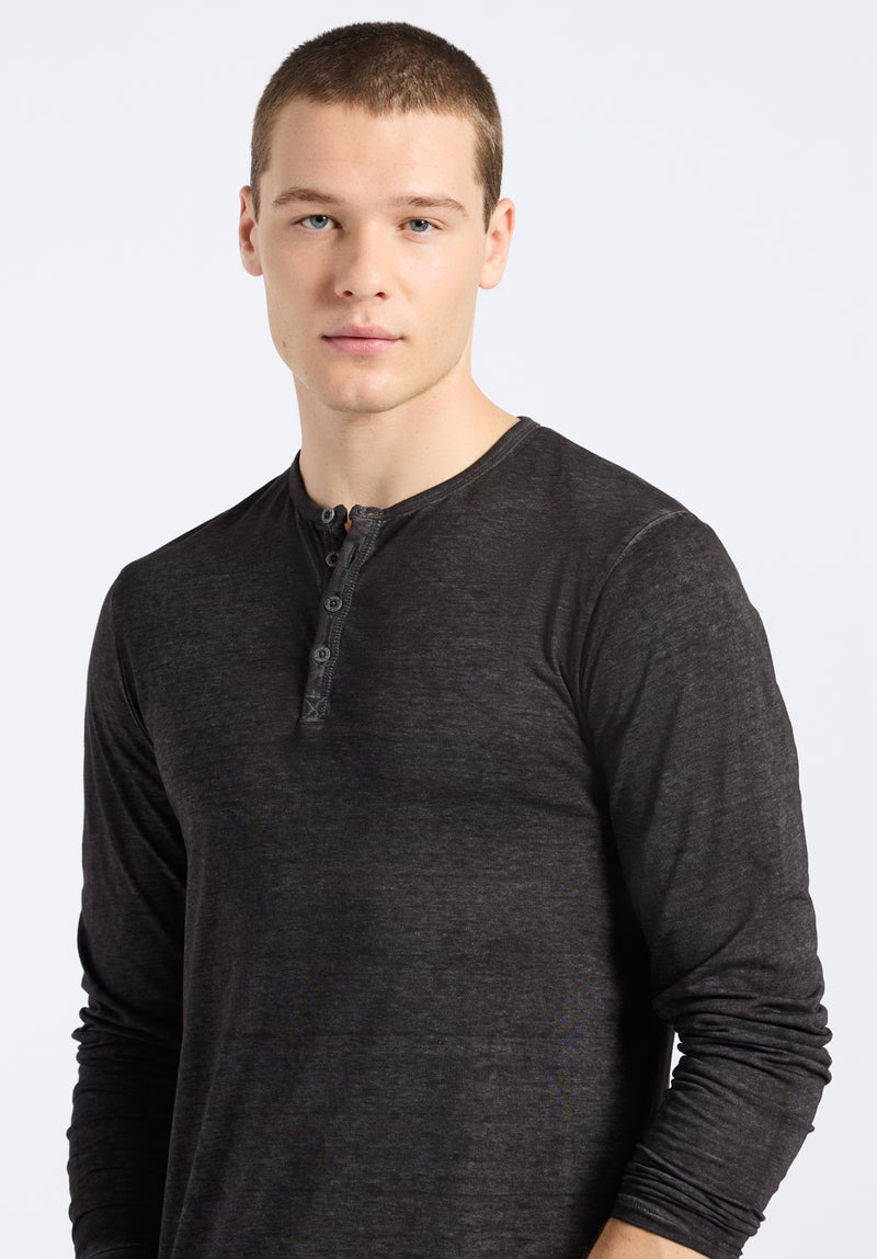 Kaduk Men's Long-Sleeve Henley Top in Black - BM24041