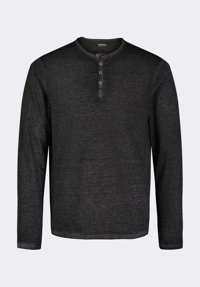 Kaduk Men's Long-Sleeve Henley Top in Black - BM24041