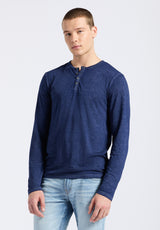 Kaduk Men's Long-Sleeve Henley Top in Dark Blue - BM24041