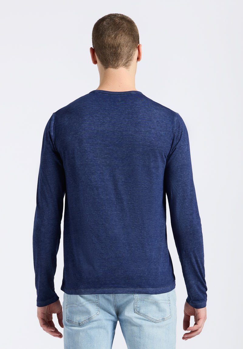 Kaduk Men's Long-Sleeve Henley Top in Dark Blue - BM24041