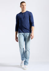 Kaduk Men's Long-Sleeve Henley Top in Dark Blue - BM24041