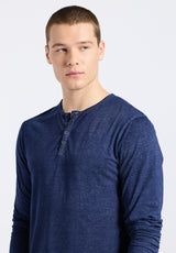 Kaduk Men's Long-Sleeve Henley Top in Dark Blue - BM24041