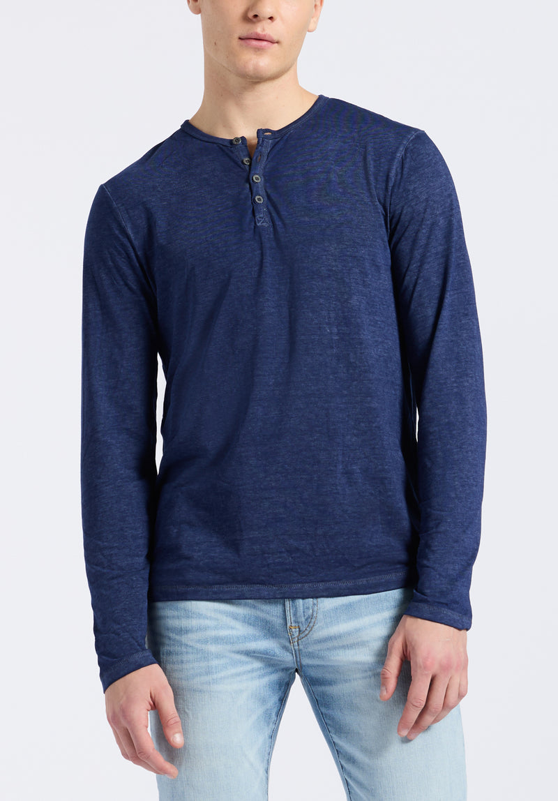 Kaduk Men's Long-Sleeve Henley Top in Dark Blue - BM24041