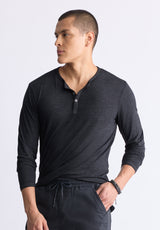 Buffalo David Bitton Kaduk Men's Long-Sleeve Burnout Henley Top, Black - BM24237 Color BLACK