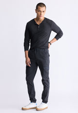 Buffalo David Bitton Kaduk Men's Long-Sleeve Burnout Henley Top, Black - BM24237 Color BLACK