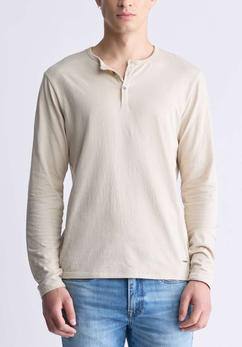 Buffalo David Bitton Kaduk Men's Long-Sleeve Burnout Henley Top, Irish Cream - BM24237 Color IRISH CREAM