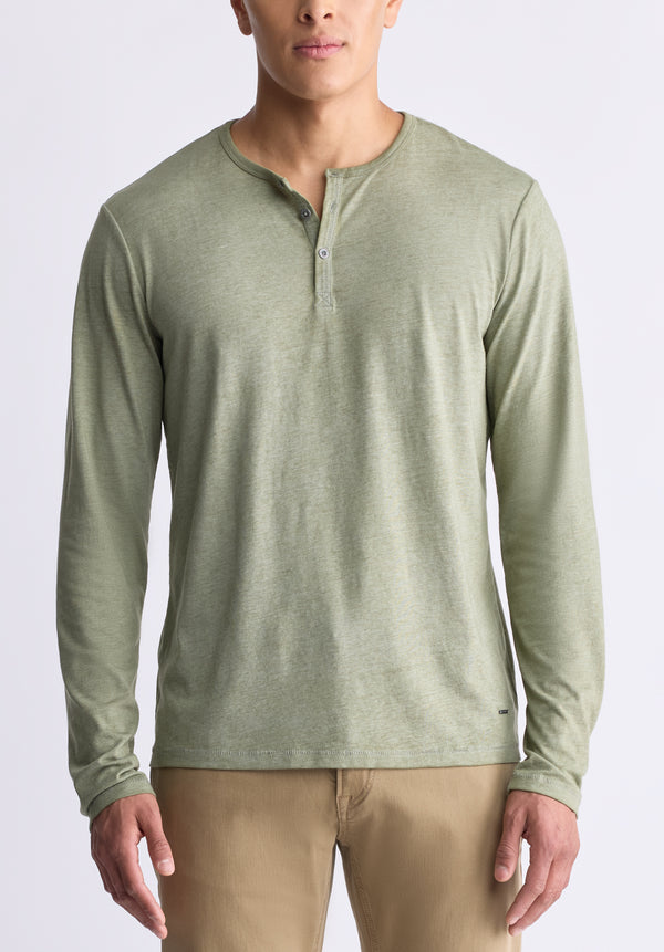 Buffalo David Bitton Kaduk Men's Long-Sleeve Burnout Henley Top, Army Green - BM24237 Color ARMY GREEN