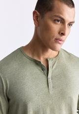 Buffalo David Bitton Kaduk Men's Long-Sleeve Burnout Henley Top, Army Green - BM24237 Color ARMY GREEN