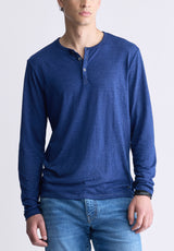 Buffalo David Bitton Kaduk Men's Long-Sleeve Burnout Henley Top, Whale - BM24237 Color WHALE