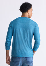 Buffalo David Bitton Kaduk Men's Long-Sleeve Burnout Henley Top, Atlantic Blue - BM24237 Color ATLANTIC BLUE