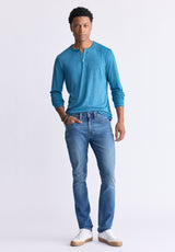 Buffalo David Bitton Kaduk Men's Long-Sleeve Burnout Henley Top, Atlantic Blue - BM24237 Color ATLANTIC BLUE