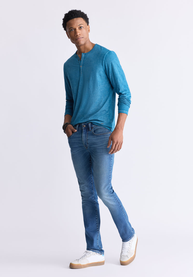 Buffalo David Bitton Kaduk Men's Long-Sleeve Burnout Henley Top, Atlantic Blue - BM24237 Color ATLANTIC BLUE