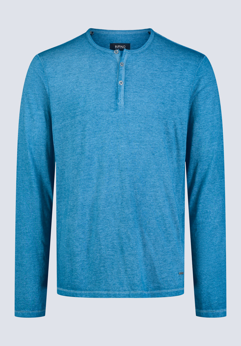 Kaduk Men's Long-Sleeve Burnout Henley Top, Atlantic Blue - BM24237