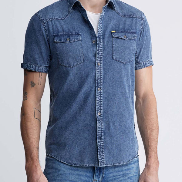 Shane Men's Long-Sleeve Denim Shirt in Indigo Plaid - BM22937