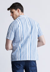 Sinap Men's Short Sleeve Striped Shirt, Blue and White - BM24367