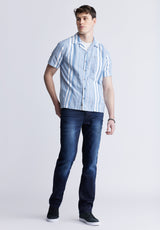 Sinap Men's Short Sleeve Striped Shirt, Blue and White - BM24367