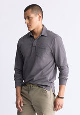 Buffalo David Bitton Kimmy Men's Long-Sleeve Polo with Pocket, Charcoal - BM24378 Color CHARCOAL