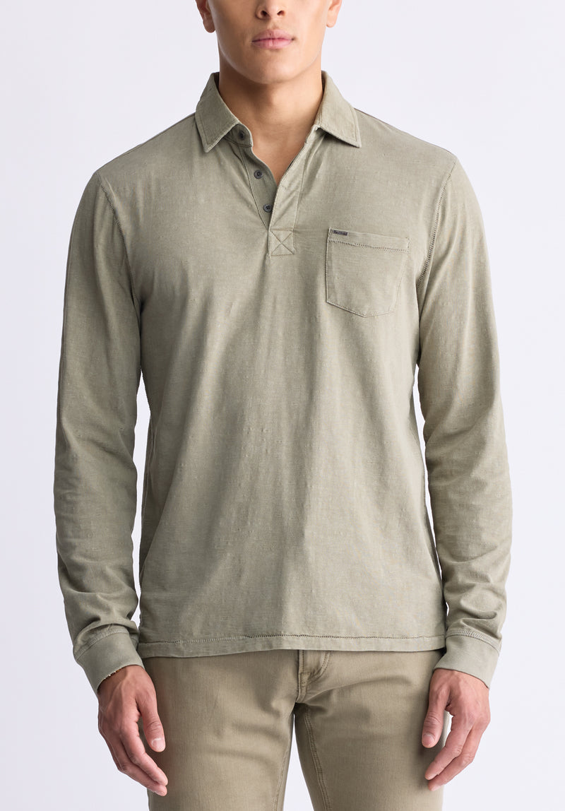 Buffalo David Bitton Kimmy Men's Long-Sleeve Polo with Pocket, Rain Forest - BM24378 Color RAIN FOREST