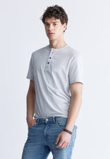 Kandy Men's Short Sleeve Henley, Light Grey- BM24387